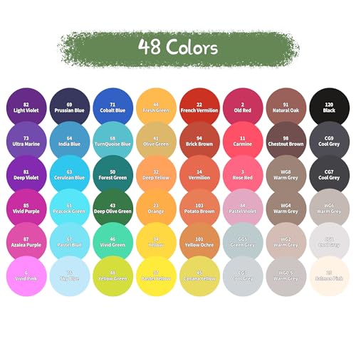 YASNAY Alcohol Markers 48 Colors Dual Tip Fine & Chisel Art Markers Set - color: 48 Colors