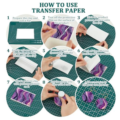 OLYCRAFT 24Pcs Mauve Waves Clay Transfer Paper 4 Styles Transfer Paper for Polymer Abstract Waves Polymer Clay Transfers Sheets Wavy Lines Transfers Papers for Clays Earrings Jewelry Making - style: Mauve Waves