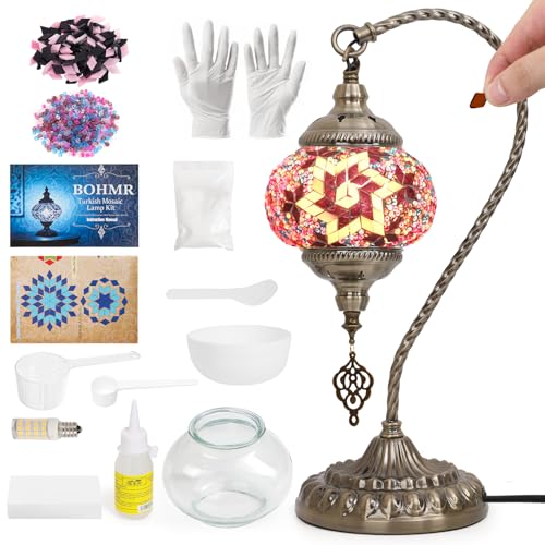 DIY Turkish Mosaic Lamp Kit for Adults,Swan-Neck Stained Glass Lamp Making Kit- Easy,Fun,No Experience Needed, Mosaic Art & Craft Project Kits for Adults & Teens,Make Your Own Table Lamp,Purple - color: Safranbolu Violet