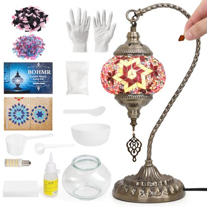 DIY Turkish Mosaic Lamp Kit for Adults,Swan-Neck Stained Glass Lamp Making Kit- Easy,Fun,No Experience Needed, Mosaic Art & Craft Project Kits for Adults & Teens,Make Your Own Table Lamp,Purple - color: Safranbolu Violet