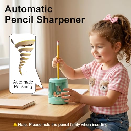 Automatic Pencil Sharpener for Kids/School, USB Battery Electric Sharpener | Automatic sharpener for kids, USB & battery power,Palm-sized for kid, Portable design for classroom / office, Blue-Green - color: Blue