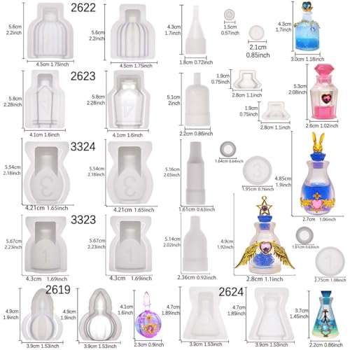 Small Bottle Container and Stopper UV Resin Epoxy Silicone Mold Jewelry Casting 6 Trays Set - color: 6 Bottles