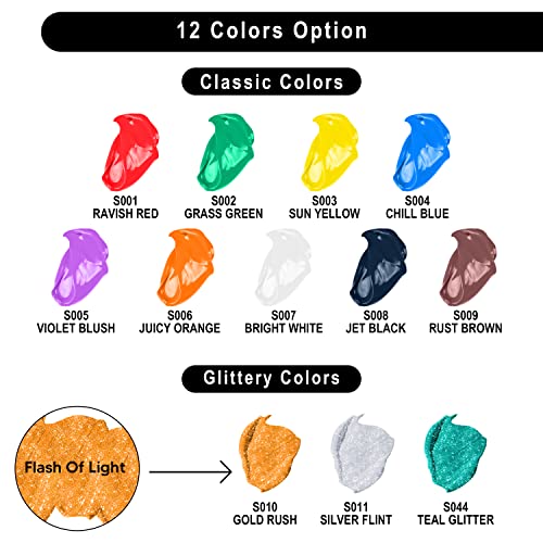 JOYIN Washable Tempera Paint Set for Kids 12PCS, Non Toxic Liquid Paint with 6 Brushes and 2 Palettes - Art Supply for Kids for Arts and Crafts Project, Finger Painting (2 oz Each), Easter Basket Stuffers - size: 2 Fl Oz (Pack of 12)