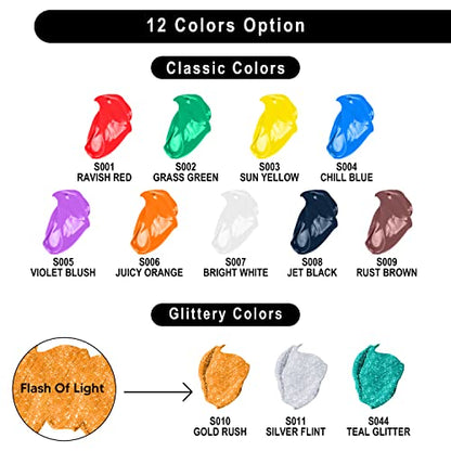 JOYIN Washable Tempera Paint Set for Kids 12PCS, Non Toxic Liquid Paint with 6 Brushes and 2 Palettes - Art Supply for Kids for Arts and Crafts Project, Finger Painting (2 oz Each), Easter Basket Stuffers - size: 2 Fl Oz (Pack of 12)