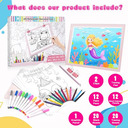 LED Drawing Tablet Kits Pink - 15" Light Board for Diamond Painting | Best Birthday, Holiday Gifts Toy for Kids Girls 3,4,5,6,7,8,9,10,11,12 Year Old, Back to School Art Travel Essentials - style: 15" Kit Pink (Rechargeable)