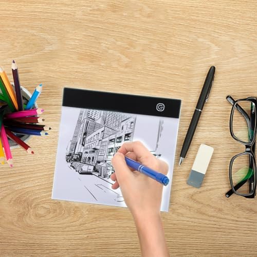 A5 LED Light Box, Tracing Board Drawing Pad Thin Art Stencil Tracer Tablet Copy Table Adjustable Brightness for DIY Diamond Painting Weeding Artists Sketching Animation Embossing Sewing Projects