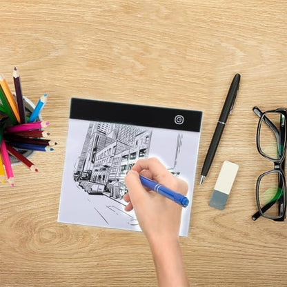 A5 LED Light Box, Tracing Board Drawing Pad Thin Art Stencil Tracer Tablet Copy Table Adjustable Brightness for DIY Diamond Painting Weeding Artists Sketching Animation Embossing Sewing Projects