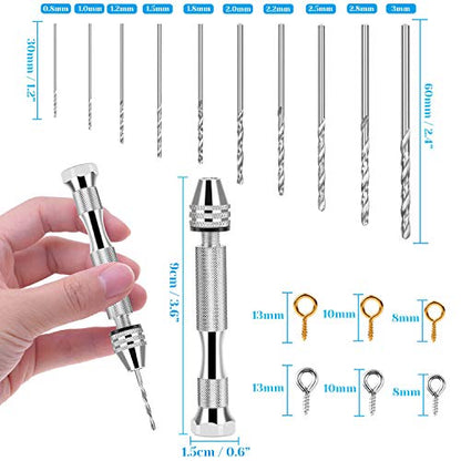 Pin Vise for Resin Casting Molds, Shynek Hand Drill for Jewelry Making Resin Tools Includes 1Pcs Push Hand Drill 10Pcs Drill Bits 480Pcs Eye Screws for DIY Keychain (Gold+silver) - color: Silver and Gold