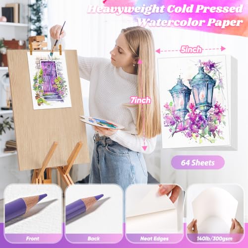 64 Sheets Watercolor Paper,5"x7" Water Color Paper Bulk,Loose Drawing Paper - size: 5" x 7", 64 sheets, style: loose watercolor drawing paper