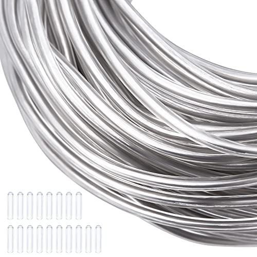 BENECREAT 10 Gauge Plastic Covered Aluminum Wire with 20 Caps, 82FT Silver DIY Jewelry Making Wire for Hair Bows, Shaping Brim Hat and Other Crafts Project - size: 10 Gauge