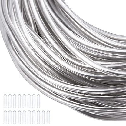 BENECREAT 10 Gauge Plastic Covered Aluminum Wire with 20 Caps, 82FT Silver DIY Jewelry Making Wire for Hair Bows, Shaping Brim Hat and Other Crafts Project - size: 10 Gauge