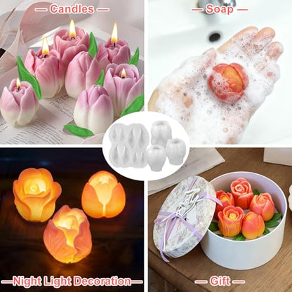 Tulip Candle Molds with Leaf Mold, 3D Tulip Flower Candle Molds - color: 4 PCS Tulip Candle Molds with Leaf Mold