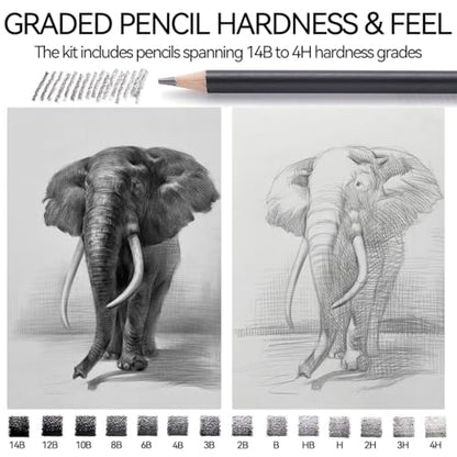 PANDAFLY Drawing Sketch Pencil Set, 16 Piece, 4H to 14B Graphite Pencils
