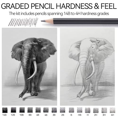 PANDAFLY Drawing Sketch Pencil Set, 16 Piece, 4H to 14B Graphite Pencils