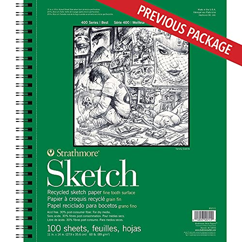 Strathmore 400 Series Sketch Pad, Recycled Paper, 11x14 inch, 100 Sheets - Artist Sketchbook for Drawing, Illustration, Art Class Students - size: 11x14