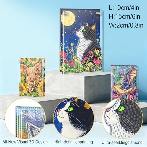 SKRYUIE DIY Acrylayers Diamond Art Kits for Adults, Cat Multi-Layer Acrylic Diamond Painting Kits, 4-Layered Magnetic Stand-Up Tabletop Decor, Unique Multi-Dimensional Craft Gift 4x6 Inch A18 - color: Colorful-18
