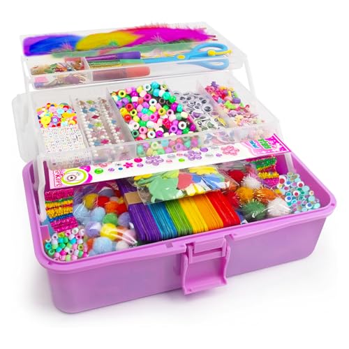Itopstar 3000 Kids Arts and Crafts Supplies for Kids Crafting Supply in 3 Layered Plastic Art Box All in One Ages 8 9 10 11 & 12 Year Old Girls & Boys Crafting Supply Set - color: Light Purple 3000pcs