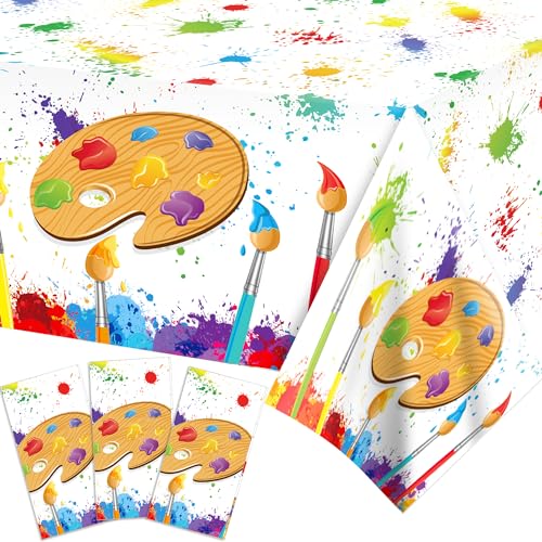 Adirasenotek 3Pcs Art Party Decorations Colorful Plastic Tablecloths for Decoration,54x87In Disposable Tablecloths for Decoration,Birthday Baby Showers Art Birthday Paint Party