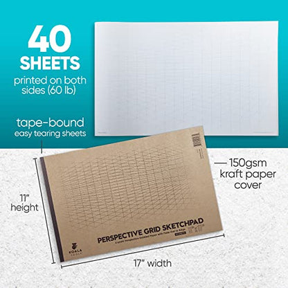 Koala Tools | Drawing Perspective (1 and 2-Point) Large Sketch Pad (2 Point - 11 x 17) - size: 2 Point - 11 x 17