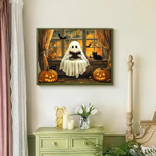 ARPADAMO Halloween Diamond Art Kits for Adults Cute Ghost Reading 12x16in - color: DP04083