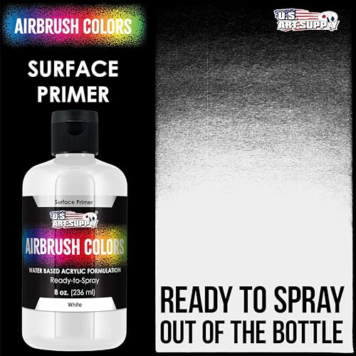 U.S. Art Supply White Surface Primer Airbrush Paint, 8 oz - Acrylic Primer Paint, Ready-To-Spray, Water-Based Acrylic Polyurethane for Miniatures, Models, Plastic, Metal, Wood, Canvas, 3D Prints - color: White