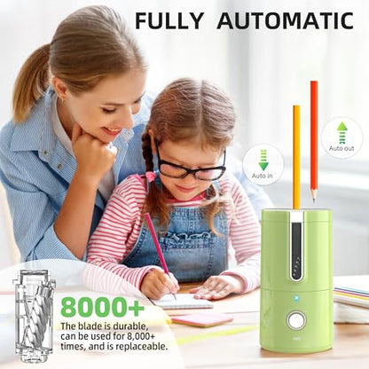 deli Electric Pencil Sharpener, Fully Automatic Pencil Sharpener | for 6.9-8mm Pencils, 5 Sharpness Modes, Rechargeable Hands-Free Sharpener for Classroom Home Office,Green - color: Green
