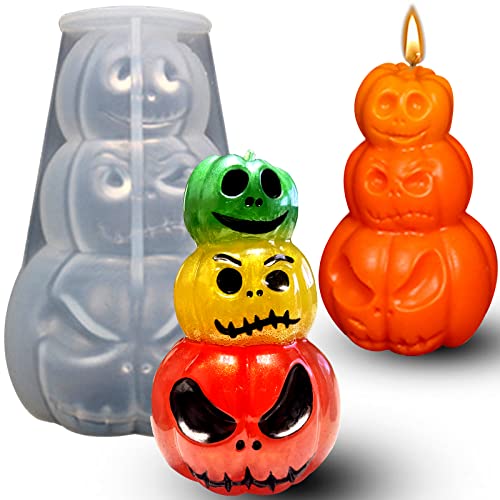 Pumpkin Candle Molds, 3-Layer Grimace Pumpkin Halloween Candle Molds | 3D Pumpkin Silicone Mold for Candle Making, Epoxy Resin Casting, Aromatherapy Wax, Soap, Crafts Gift Home Decor - color: 1PCS Pumpkin Pillar Candle Mold