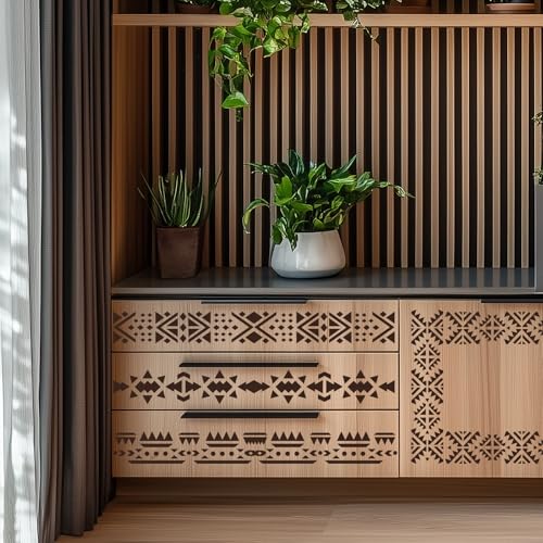ORIGACH 15 Pcs Aztec Stencils for Painting on Wood Wall, 30 x 7.6 cm | Geometric Reusable Boho Borders Pattern Stencils Templates for Painting on Canvas Furniture - style: Aztec
