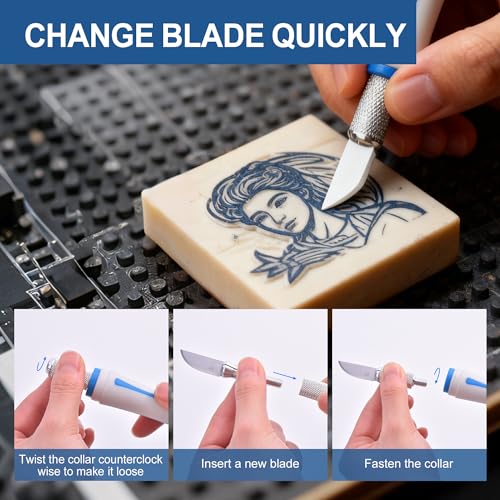 16 Pcs Craft Knife Set Exacto 3 Handles 10 Blades | High-Carbon Steel, Anti-Slip Silicone Handle, for Scrapbooking Stencil Architecture Wood Leather, Light Medium Heavy Duty