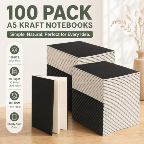 Mimorou 100 Pcs A5 Journals Notebooks Bulk,Black,Lined - color: Black, style: Lined