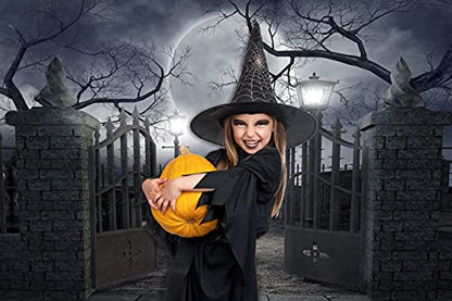 Halloween Night Full Moon Backdrop Gloomy Woods Graveyard Photography Background Horrible Cemetery Spooky Party Banner Halloween Party Decoration Photo Booth Props 5X3FT TP17E - size: 5X3FT