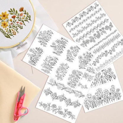 Water Soluble Stabilizer for Embroidery - Flower Stick & Stitch Embroidery Paper Wash Away, Floral Lace Frame Hand Sewing Embroider Patterns for Jean Bag T-Shirt (4 Sheets) - style: Flower013