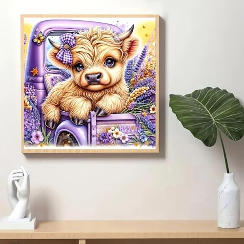 STGLCR Cow Diamond Art Kits for Adults Beginner,DIY Truck Diamond Painting 5D Round Full Drill Highland Cow Diamond Dots Gem Art Crafts with Tools Animal Crafts for Wall Decor 12x12in