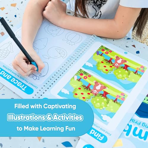 Kiddospace Handwriting Practice Kit - Handwriting Workbook - Includes 4 Reusable Workbooks for Math, Numbers, Alphabet & Drawing -Handwriting Practice Books for Kids - Disappearing Ink Pen Included