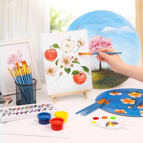54 Pack Canvas with Easel Set 8 x 10 Inch Canvas Boards with Wooden Easels, Paint Brushes Canvas Panel Painting Kit for Acrylic Oil Watercolor Beginners Art Crafts Sip and Paint Party - color: Canvas and Easel Set