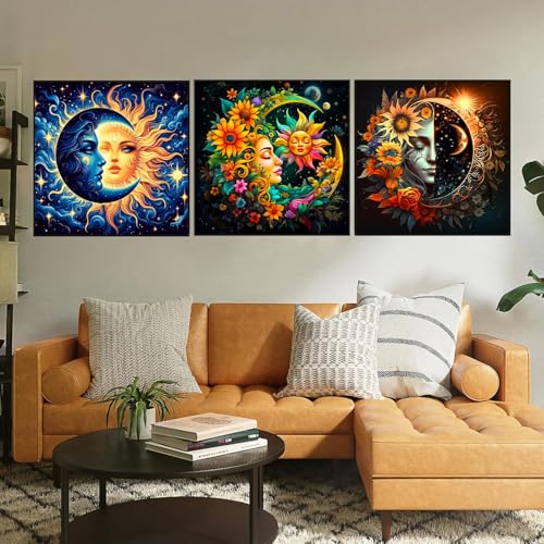 Axquilon 3 Packs Sun and Moon Paint by Numbers Kit for Adults 12x12in - color: 3 Pack Sun Moon