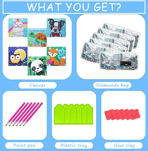 CHWGLFGG 6 Pack Cute Animals Diamond Art Kits for Adults Beginners 6x6inch - color: 6 PACK-A