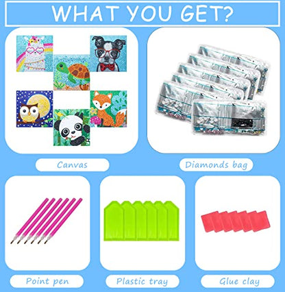 CHWGLFGG 6 Pack Cute Animals Diamond Art Kits for Adults Beginners 6x6inch - color: 6 PACK-A