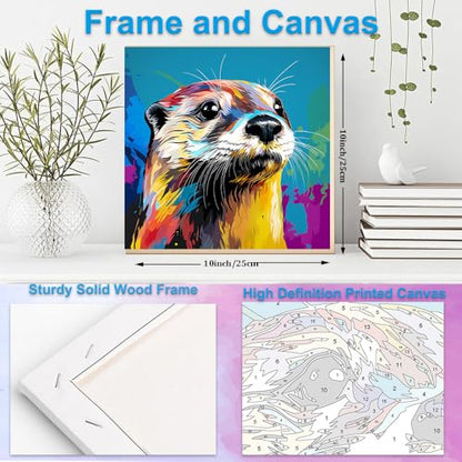 Artunion Framed Paint by Numbers Kit for Adults Beginners & Kids Ages 8-12,Colorful Otter Paint by Number with Frame,Animal Watercolor Paint by Numbers Kit on Canvas 10 * 10 Inch Without Easel - color: ZXT-390-F