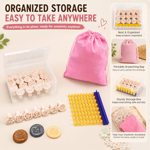 Pottery Stamps for Clay, 30 Pcs Polymer Clay Molds Set with 72 Character Letter Stamps, Floral Leaf Animal Stamp for Pottery, Ceramic, Cookie & Jewelry Making, Storage Box & Drawstring Bag - style: Classic