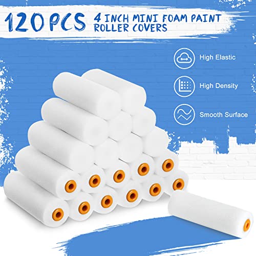 Nuogo 120 Pcs 4 Inch Foam Paint Roller Mini High Density Foam Roller Refills Paint Edger Tool for Walls Brings Smooth Finishes Flat Surfaces (White) (Pack of 2) - size: 4 Inch (Pack of 2)