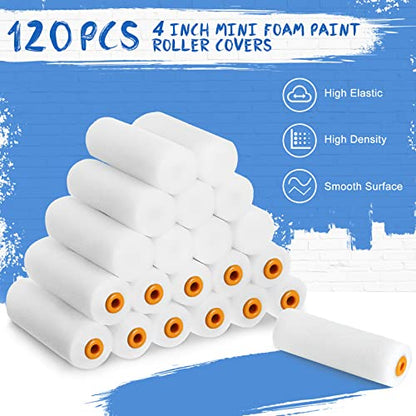 Nuogo 120 Pcs 4 Inch Foam Paint Roller Mini High Density Foam Roller Refills Paint Edger Tool for Walls Brings Smooth Finishes Flat Surfaces (White) (Pack of 2) - size: 4 Inch (Pack of 2)