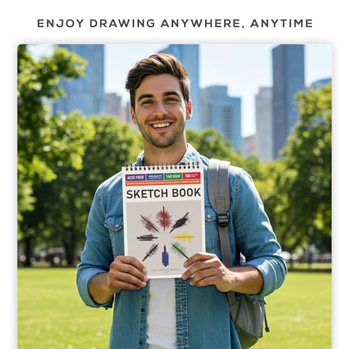 Beechmore Books 9x12 Top Spiral Sketchbook 140 GSM 100 Perforated Pages | Acid-Free White Paper, Artist Sketch Pad & Drawing Notebook, Art Supplies for Adults, Artists, Students & Teens - size: A4 (9" x 12")
