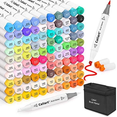 Caliart 101 Colors Alcohol Markers Brush Tip Art Markers for Adult Coloring - color: 101 Colors(Chisel & Brush), size: 1 Count (Pack of 101)