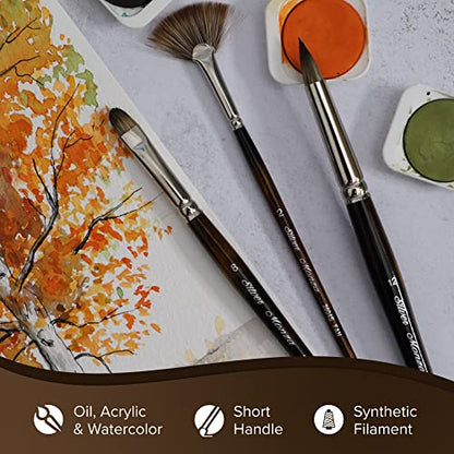 Silver Brush Limited Monza Short Round Oil and Acrylic Paintbrush, Size 0 | Short Handle, Fine Point Stiff Synthetic Mongoose Bristle, Thin and Broad Lines, Superb Paint Absorbency, Tabletop Painting - size: Size 0
