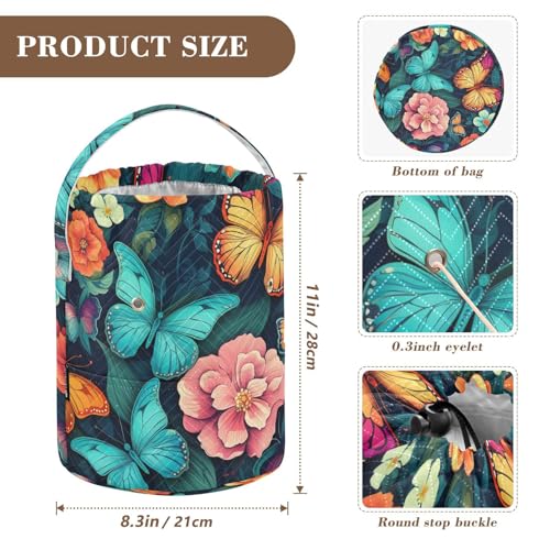 Blue Butterfly Flowers Yarn Bag Small Crochet Bag Drawstring Yarn Storage Organizer Knitting Project Bags Potable Yarn Holder with Holes Handle Crocheting Needles Knitting Accessories - color: Blue Butterfly Flowers