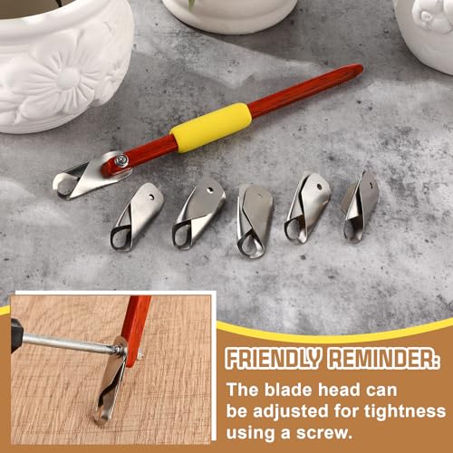 Lanties Pottery Carving Tools Set Include 5 Stainless Steel Blades & Red Pear Wood Handle, Sculpture Scraper Craft Modelling Tools for Clay, Ceramic Sculpting, Graffito, Relief Art(U-tip) - style: U-tip
