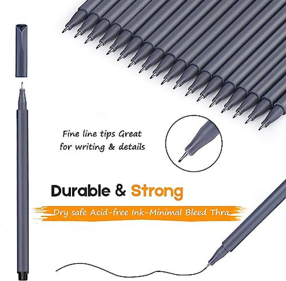 iBayam Fineliner Pens, Slim Barrel, Fine Point 0.38mm, Black Ink, 18 Count | Home, Office, School, Journaling, Writing, Note-Taking, Teacher Supplies - color: Black, size: 1 Count (Pack of 18)
