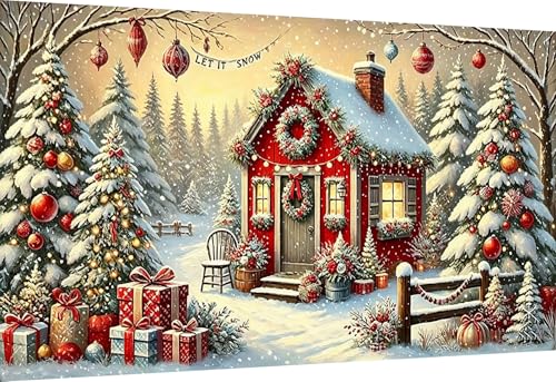 Extra Large Diamond Art Kits for Adults, 5D Diamond Painting Kits 28x16 In - color: Christmas Cabin Large Diamond Painting