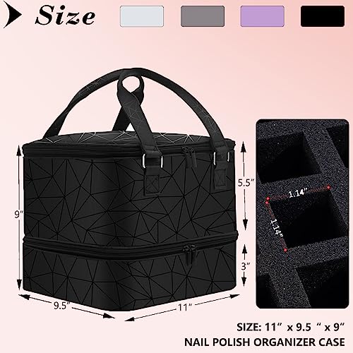 FCQQYWZ Nail Polish Organizer Case - Holds 42+ Bottles (15ml/0.5 fl.oz) and 1 Nail Lamp, Upgraded Double-layer Nail Polish Carrying Case Nail Storage Bag with Handles (Black) - color: Black-42Bottles